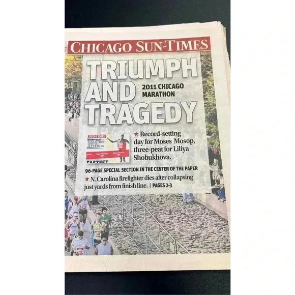 Chicago Sun-Times 2011 Chicago Marathon Triumph Tragedy Cover Vintage Newspaper - Picture 2 of 7